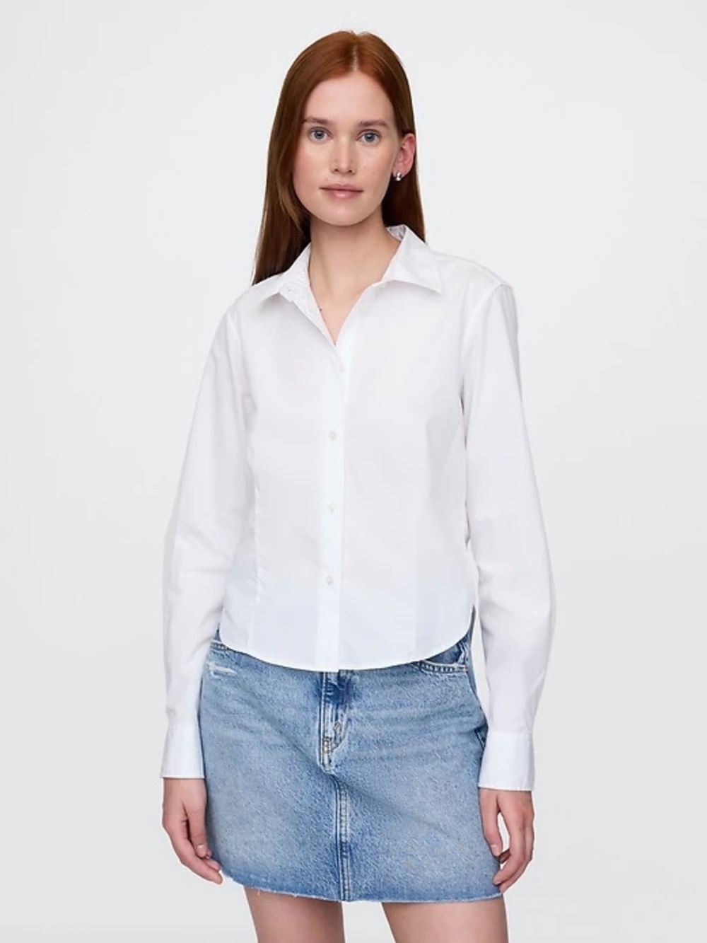 Gap Organic Cotton Fitted Crop Shirt Optic White Collared Button Front Size XXL